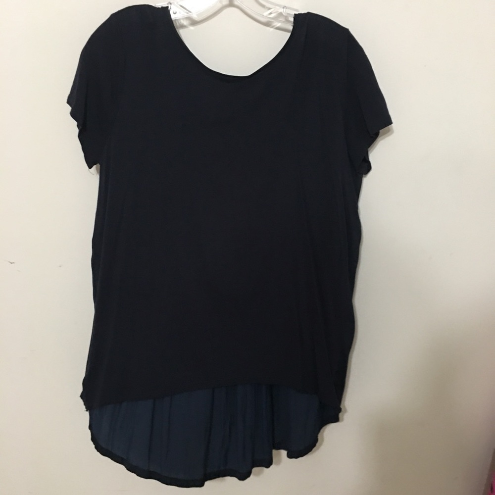 LOFT Navy Mixed Media top. Size M